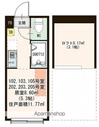 東京都杉並区松ノ木３丁目[1R/11.77m2]の間取図