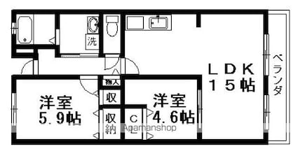 ベルヴィ栗東[2LDK/53m2]の間取図