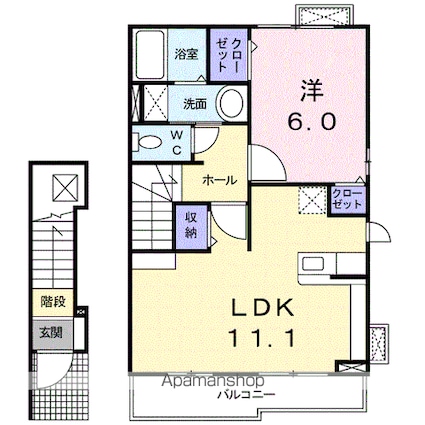 オーブ[1LDK/46.09m2]の間取図
