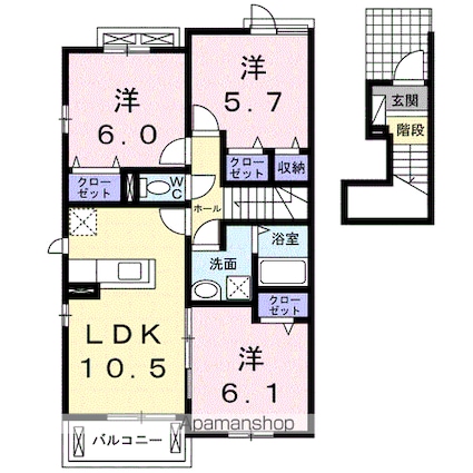 愛媛県新居浜市垣生２丁目[3LDK/67.27m2]の間取図
