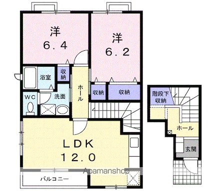 リバーサイド本山　Ｂ[2LDK/65.64m2]の間取図