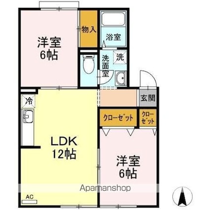 ライブリーハイム　ミーサ　Ａ棟[2LDK/54.39m2]の間取図