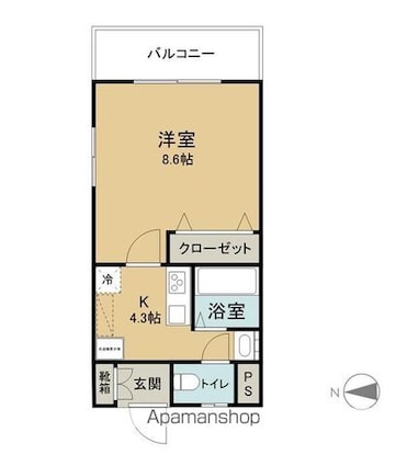 プライマリープレイス[1K/29m2]の間取図