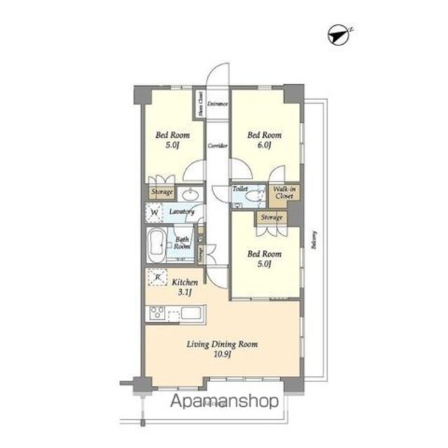 ＫＤＸレジデンス尾山台[3LDK/66.82m2]の間取図