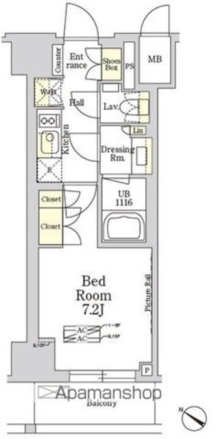 ＴＨＥ　ＣＬＡＳＳ　ＭＩＮＡＭＩＡＺＡＢＵ[1K/25.67m2]の間取図