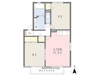グランドキャッスルＧＯＭＩ　Ｅ[2LDK/53.76m2]の間取図