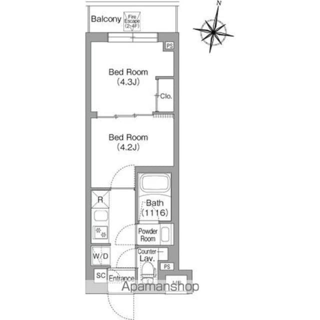 コンフォリア・リヴ東中野[2K/25.68m2]の間取図