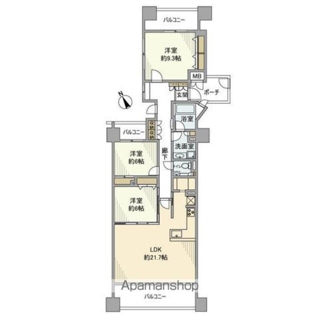 クリオレミントンハウス武蔵野[3LDK/103.12m2]の間取図