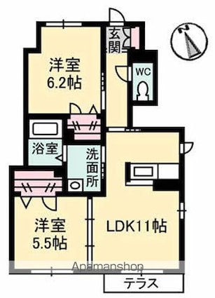 グリナージュ北山越[2LDK/51.48m2]の間取図