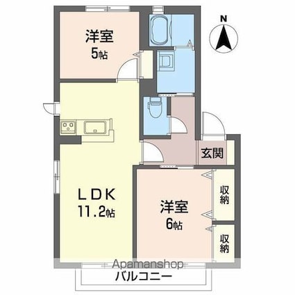 リヴェール西山　Ｂ棟[2LDK/52.54m2]の間取図