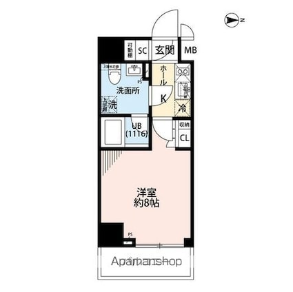 プレール・ドゥーク住吉Ⅳ[1K/25.53m2]の間取図