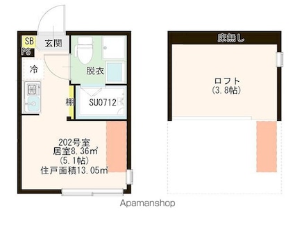 ハーモニーテラス関町Ⅱ[1R/13.05m2]の間取図