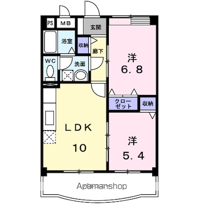 ヴェルドミールＳ[2LDK/52m2]の間取図