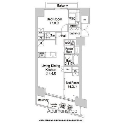 コンフォリア芝浦バウハウス[2LDK/60.02m2]の間取図