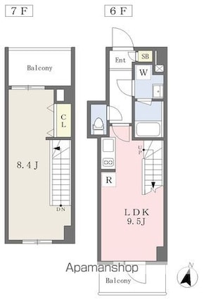 ミレドゥーエ神楽坂[1LDK/43.44m2]の間取図