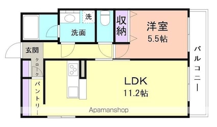 岩橋マンション[1LDK/44.55m2]の間取図