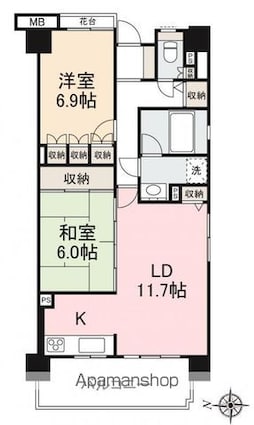 サーパスシティ栗林[2LDK/68.31m2]の間取図