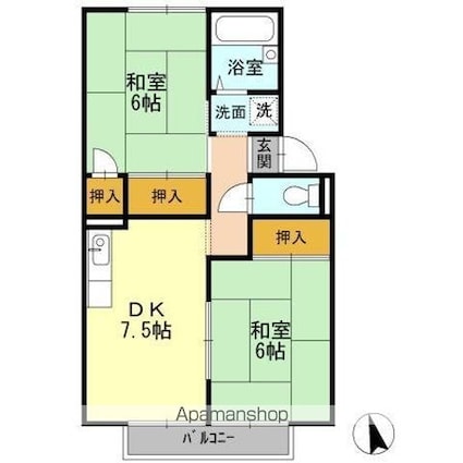 屋島ハイツＡ[2DK/46.4m2]の間取図