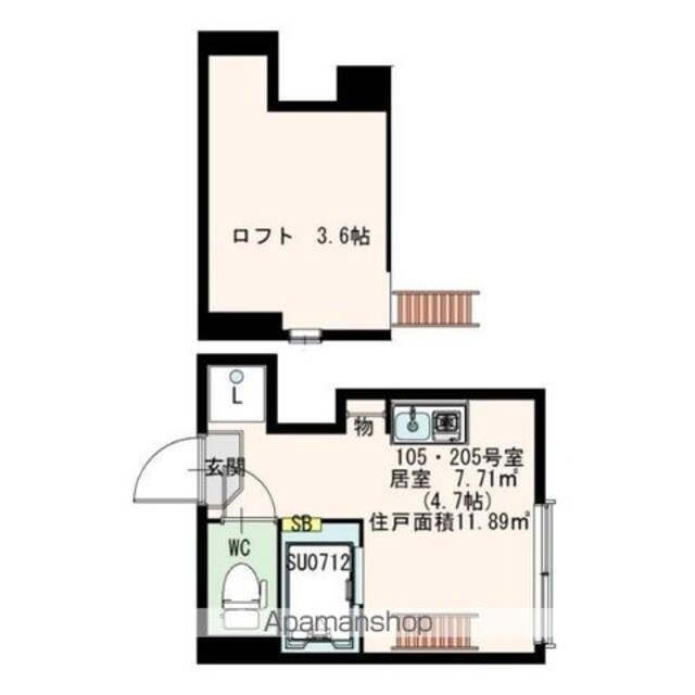 アーバンレジス[1R/11.89m2]の間取図