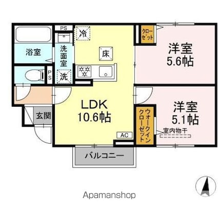 岡山県倉敷市石見町[2LDK/48.34m2]の間取図