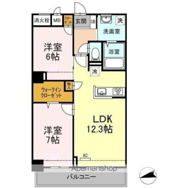 ＢＬＥＳＳ志村坂上[2LDK/62.96m2]の間取図