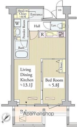 ＰＲＩＭＥ　ＵＲＢＡＮ　東中野　ＣＯＵＲＴ[1LDK/44.31m2]の間取図