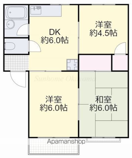 センチュリー芳田Ｂ棟[3DK/43.8m2]の間取図