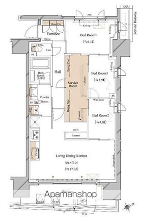 ブランシエスタ浅草蔵前[3LDK/75.34m2]の間取図