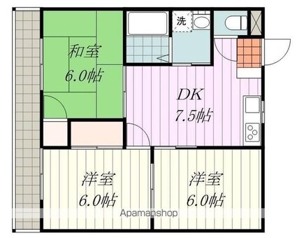 ヴィラ・アンソレイエ朝生田[3DK/51.84m2]の間取図