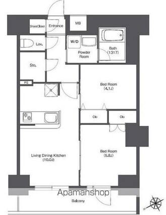 ＢＰＲレジデンス門前仲町[2LDK/50.92m2]の間取図