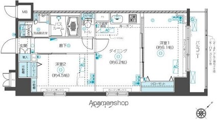 フェニックス新横濱クアトロ[2DK/44.16m2]の間取図