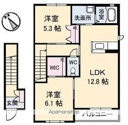 メゾン楽天　Ｂ棟[2LDK/61.21m2]の間取図