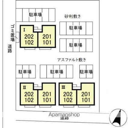 シャルール　Ⅰ・Ⅱ・Ⅲ[2DK/45.45m2]の配置図