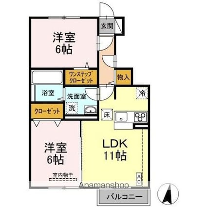 グランドソレイユ[2LDK/54.58m2]の間取図