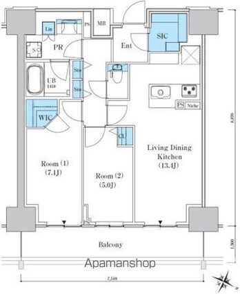 ロイヤルパークスＥＲ万代[2LDK/64.72m2]の間取図