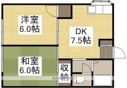 岡山県倉敷市川入[2DK/40m2]の間取図
