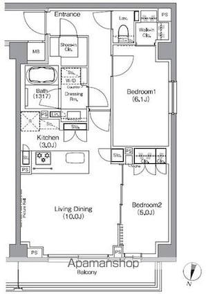 ザ・パークハビオ柿の木坂[2LDK/58.27m2]の間取図