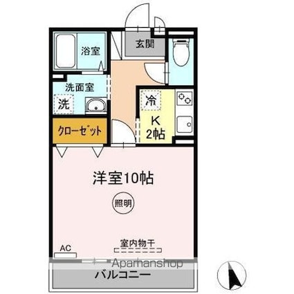 ヴィーアジラソーレＡ・Ｂ棟[1K/33.39m2]の間取図