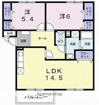 ニューエルディム裕Ⅱ[2LDK/66.27m2]の間取図