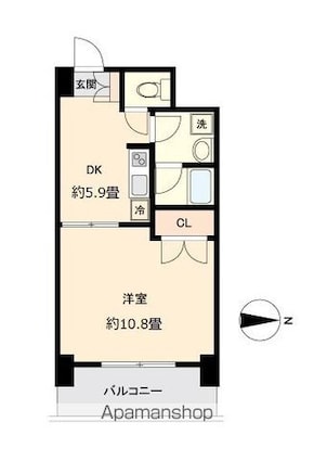 ウエストパーク支倉[1DK/39.1m2]の間取図