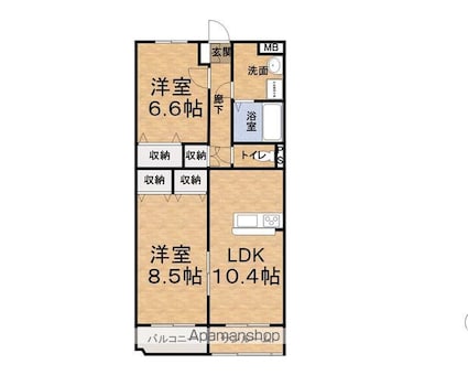リュエル[2LDK/63.55m2]の間取図