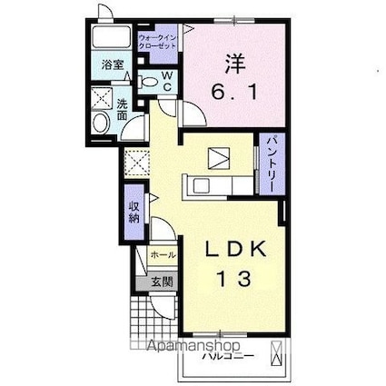 アグレアーブルⅠ[1LDK/45.77m2]の間取図