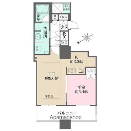 ザ・パークハウス西新宿タワー６０[1LDK/45.09m2]の間取図