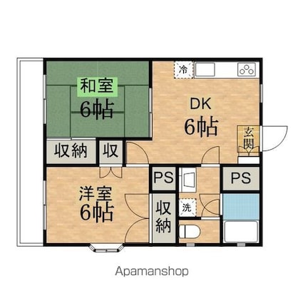 ペアヒル高幡Ⅱ[2DK/33.88m2]の間取図