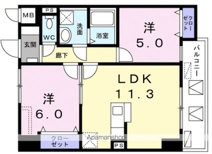 レジデンス桜樺[2LDK/53.9m2]の間取図