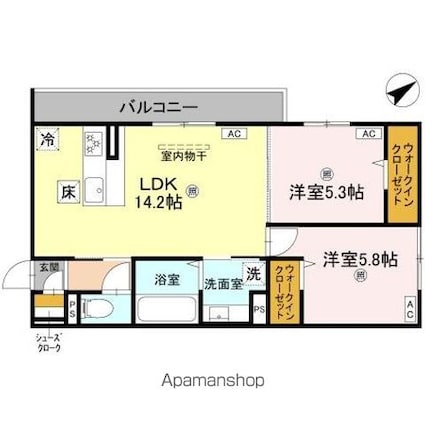 ＤーＲＯＯＭ守山３丁目[2LDK/57.78m2]の間取図