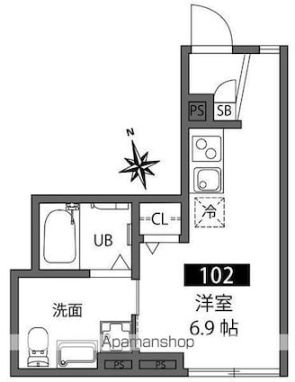 リバティヒル奥沢[1R/19.46m2]の間取図