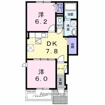 ラフレシールＥ[2DK/46.18m2]の間取図