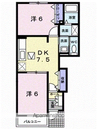 エアリーヴィラＮ[2DK/44.82m2]の間取図