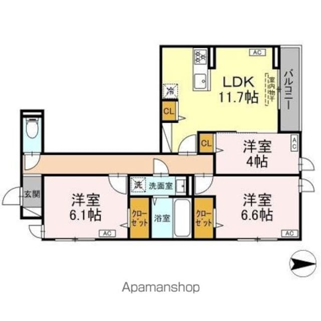 仮称）世田谷区大蔵１丁目ＰＪ工事[3LDK/68.43m2]の間取図